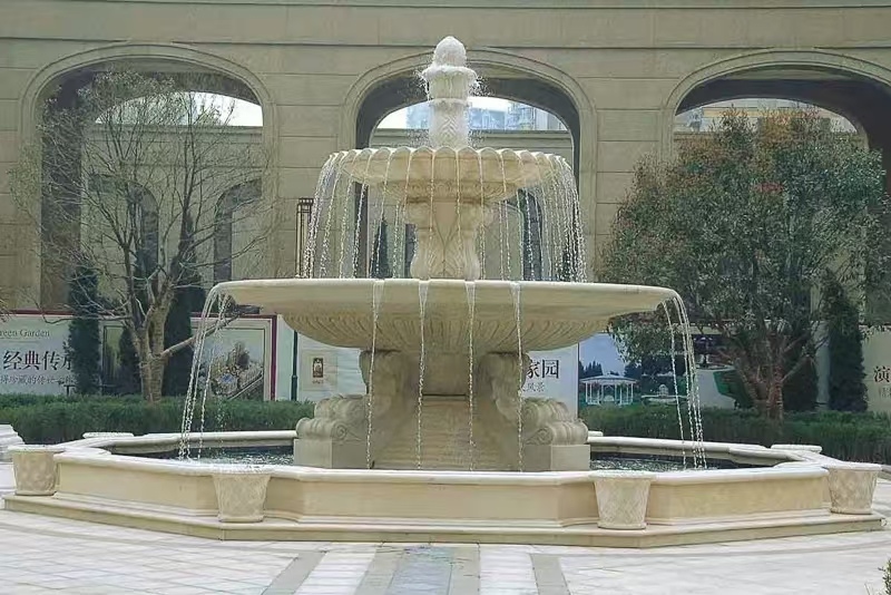 葫芦岛 黄金麻花岗岩异型加工——户外庭院石雕流水喷泉