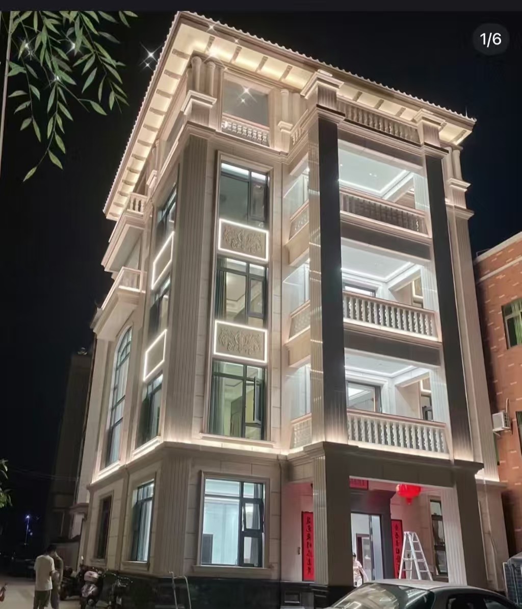 葫芦岛 芝麻白花岗岩别墅外墙夜间效果