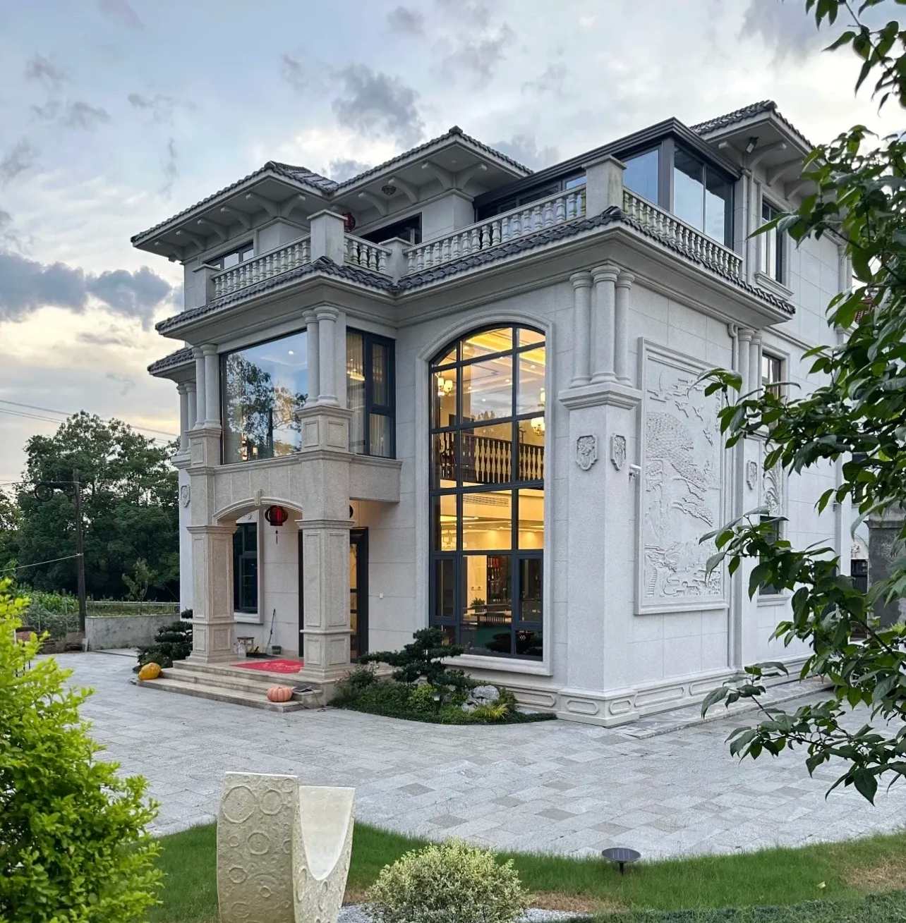 葫芦岛 白麻花岗岩私人别墅干挂石材豪华定制